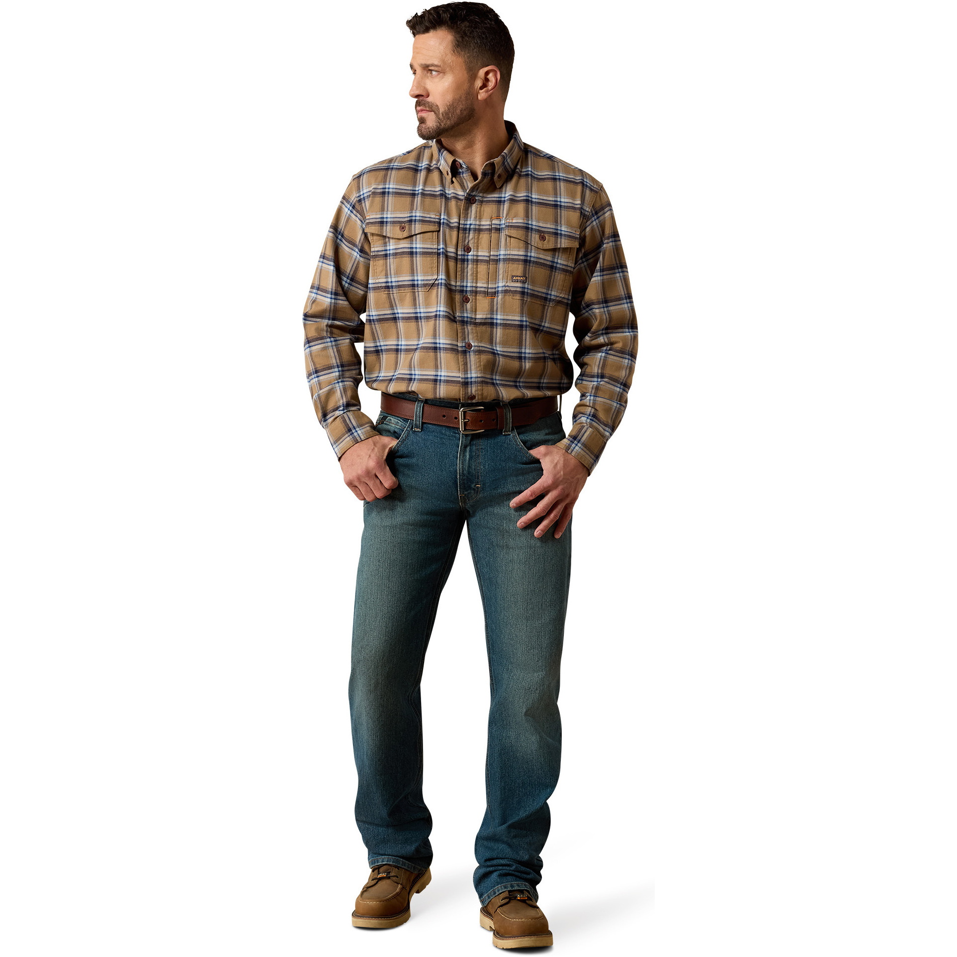 2026 Ariat Mens Rebar Flannel Durastretch Work Shirt 10079170 - Field Khaki